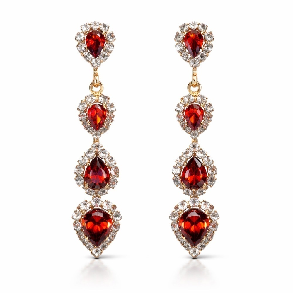 ⚜️ Elegant Gold and Red Drop Earrings